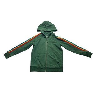 Primary Kids Zip Hoodie With Rainbow Trim in Evergreen Green 6-7 Years